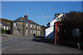 Houses and telephone box, Rhoslefain in LL36 9NA