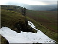 Snowdrift and view toward Twmpa in Llanigon Community