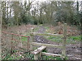 Stile at footpath junction with bridleway to Monks Gate in RH13 6LP