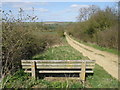 Seat by the unsurfaced Oxendon Road in LE16 8LJ