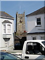 St Just church tower from the Lands End Road in TR19 7HD
