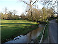 Stream flanked by road and field, Craddock in EX15 3LN