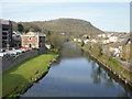Taff upstream from Bridge Street, Pontypridd in CF37 4DU