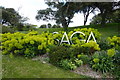 Saga sign in Enbrook Park, the headquarters of the Saga Group Ltd. in CT20 3NP