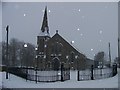 Kirkmuirhill Church of Scotland in the snow in ML11 9QG
