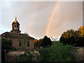 Brandsby Church and double rainbow in the evening in YO61 4RH