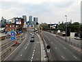 View from footbridge over Blackwall Road in SE10 0ST