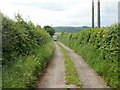 End of the access road to Greenmeadow Farm in Henllys Community
