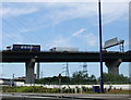 Lorries descending from the Queen Elizabeth bridge, Dartford in DA2 6QH