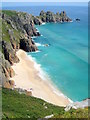 Looking down on Pednvounder Beach in TR19 6LF