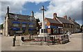 Memorial and shops in Bolsover in S44 6DJ