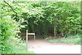 Footpath junction on the edge of Sandpits Wood in RH17 7DY