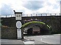 Railway line crossing over the A624 Hayfield Road near New Smithy in SK12 6QJ