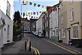 Looking up Bridge Street, Chepstow in NP16 7DJ