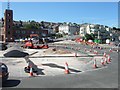 Roadworks at roundabout by harbour at Weymouth in DT4 0DS