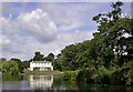 Large white house near Shepperton Ferry, with extensive private river-bank downstream in TW17 9LH
