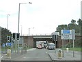 Traffic lights and a motorway bridge in PR25 5UJ