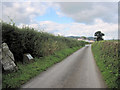 View towards houses from Maen Beuno in SY21 8AE