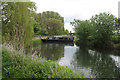 Wedged narrowboat across the Lark in IP28 8PX