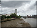 View of the Thames 'beach' and the Millbank Tower from Vauxhall Bridge in SE11 6DX