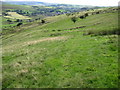 Footpath on hillside below Ox Hey Top in OL3 5UX