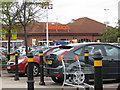 Busy carpark of Sainsbury's store in Cheltenham in GL51 9QW