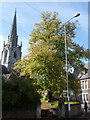 St Stephen's churchyard and steeple from Bridgegate in DN22 6QU