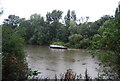 Boat passing Isleworth Ait in TW7 7DS