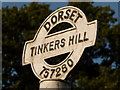 Bourton: detail of Tinkers Hill signpost in BA9 9PS