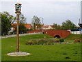 Village sign and humped-back bridge, Bridgend Lane, Great Notley in CM77 7YR