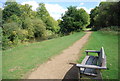 Bench by riverside path, Haysden Country Park in TN11 9FB