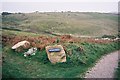 Footpath sign in Vellan Dreath Valley, Sennen, Cornwall in TR19 7AY