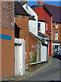 Jostle of buildings on Chancery Lane, Cardigan in SA43 1BT