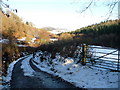 Snowy lane above the valley of the Vyrnwy in SY22 6JW