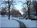 The Valley Gardens, Harrogate, in the snow in HG1 2NZ
