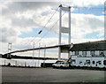 Severn suspension bridge viewed from Old Ferry Inn car park in NP16 7HH