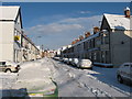Arabella Street, Cardiff, in the snow in CF23 5HN