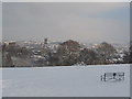 Ludlow Castle from Whitcliffe in the snow in SY8 1EE