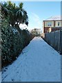 A snowy  path from East Lodge Playing Field to Second Avenue in PO6 1DX