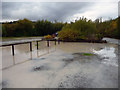 Flooded car park at RSPB Conwy in LL31 9EW