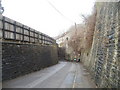Eastern approach to Church Road railway bridge, Risca in NP11 6GU