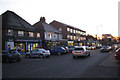 Station Road and shops, dusk in CV7 7RD