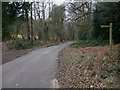 Bridleway leaves road near Scotsland Farm in GU5 0LN