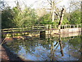 Footbridge over the outflow from the northernmost pond at Keston in BR2 6BN