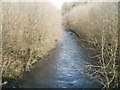 Ebbw River viewed from a wooden bridge, Newbridge in NP11 5GB