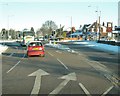 Traffic lights at the junction of the A49 and the B5256 in PR25 5UJ