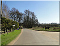 Road junction of Poplar Farm Road and Sandy Lane to the right in Iken