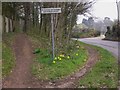 Elstead Road with footway, horse margin, seat and daffodils in GU7 2QF
