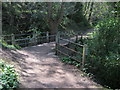 Footbridge carrying riverside footpath over unnamed watercourse in Durham City in DH1 3BB