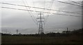 Pylons crossing the ECML, north Stevenage in SG1 4AA
